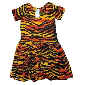 New OK Mike Womens One Size Animal Print Orange Black drop Waist Dress NWT